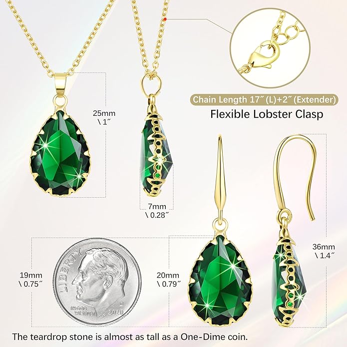 Linawe Crystal Jewelry Sets for Women, Imitation Diamond Pendant Necklace, Rhinestone Drop Dangle Earrings, Birthstone Cubic Zirconia Matching Wedding Jewelry, 14K Gold/Rose Gold/Silver Tones