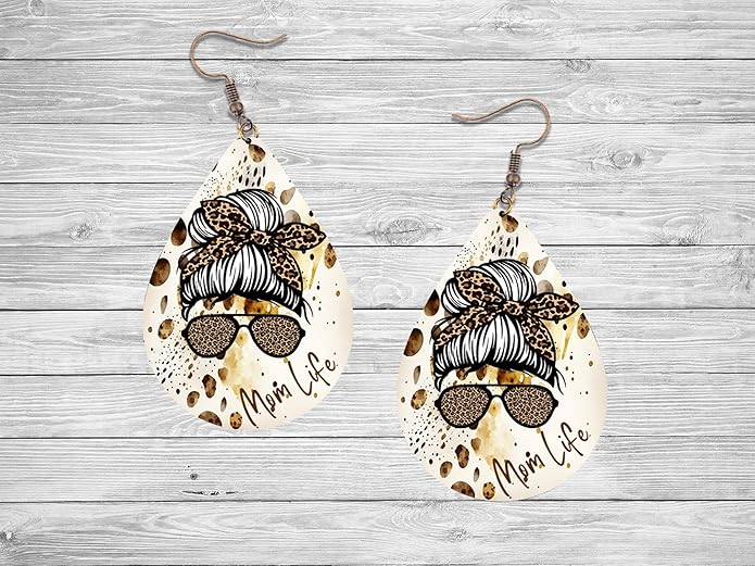 Teardrop Wood Earrings Light Weight Printed Image Dangle Jewelry, Fun and Funky