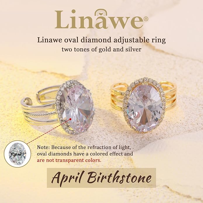 Linawe Birthstone Chunky Adjustable Rings for Women, Gold/Silver/Rose Gold Statement Rings, Imitation Diamond Fake Gemstone Crystal Cocktail Ring, Cubic Zirconia Costume Jewelry