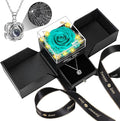 Preserved Blue Real Rose with Heart I Love You Necklace -Eternal Flowers Rose Birthday Gifts for Her Mom Wife Girlfriend Grandma on Valentines Mothers Day Christmas Anniversary Romantic-Negro Blue