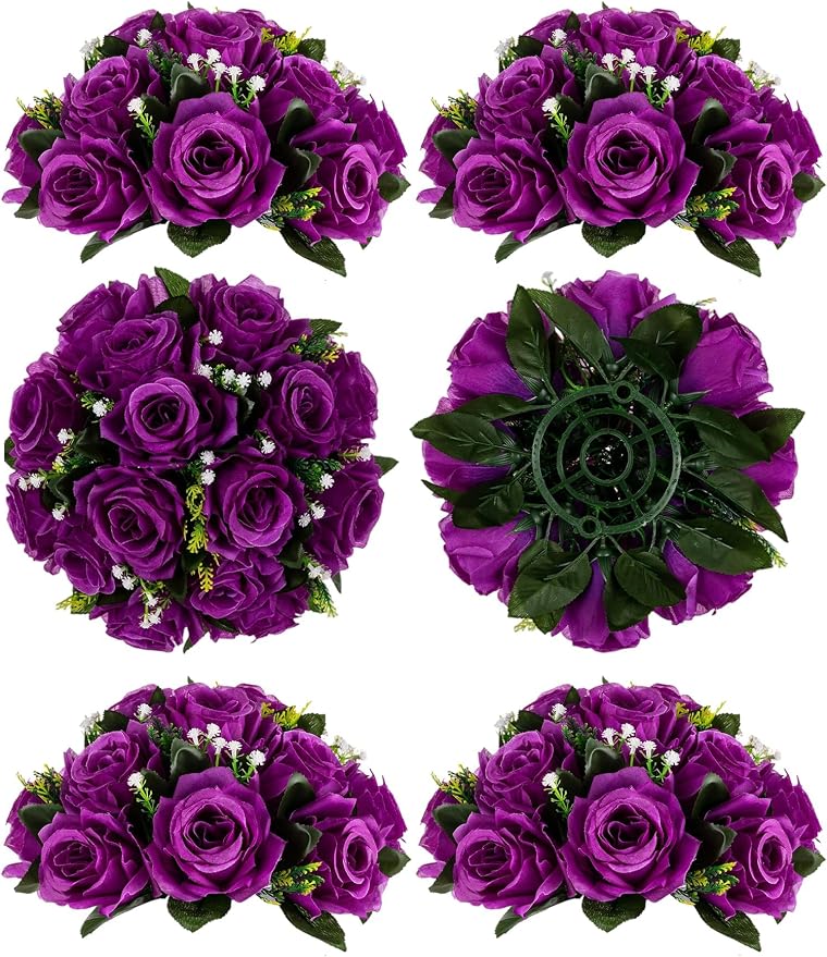 BLOSMON Flower Balls Wedding Rose Centerpieces 6 Pcs Purple Fake Flowers by Blosmon