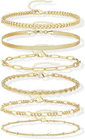 Gold Bracelets Set for Women Non Tarnish Trendy,14K Gold Plated Dainty Stackable Paperclip Cuban Link Chain Bracelets, Simple Cute Cuff Bracelets Jewelry Set Adjustable 7"+2"