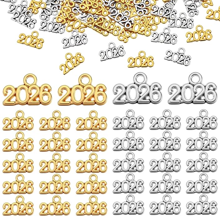 Larrel 140 Pcs 2026 Charms for Crafts, Alloy 2026 Charms for Ornaments, 1.4×0.9cm/0.56×0.36in Mini Letter Charm for Jewelry Making DIY Graduation Tassel Charm Supplies(Gold, Silver)