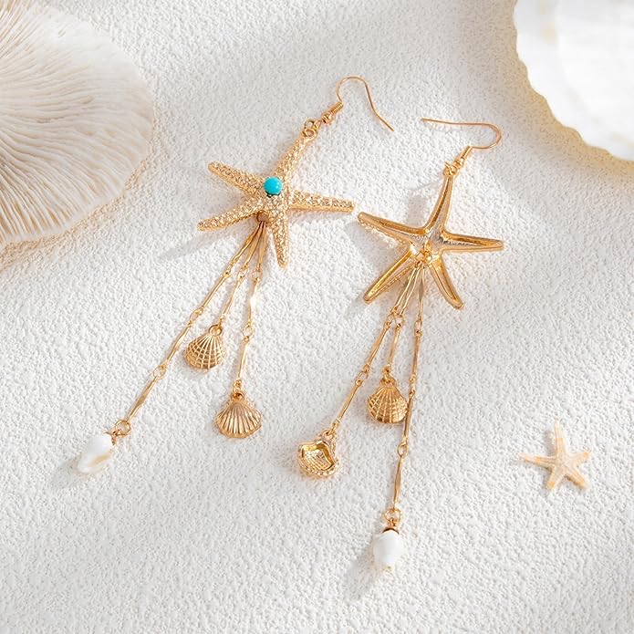 Gold Starfish Earrings for Women Trendy Dainty Starfish Statement Stud Earrings Hypoallergenic Summer Beach Ocean Coastal Jewelry
