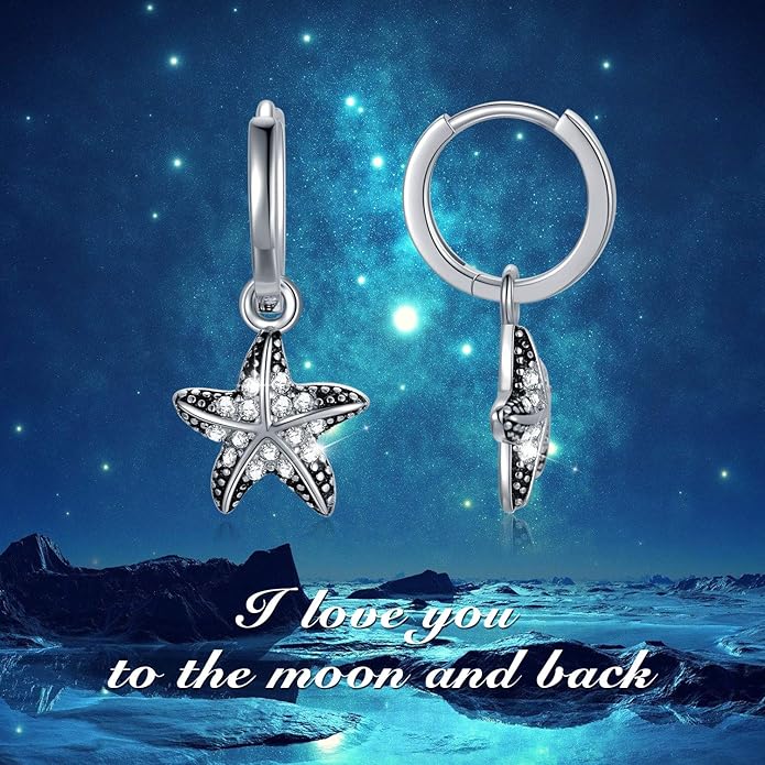 Sterling Silver Beach Ocean Series Hoop Earrings with Crystal, Jewelry Collection for Women Girls