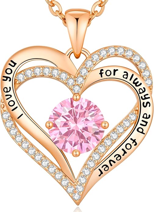 CDE Valentine's Day Gift Forever Love Heart Necklaces for Women, Wedding Anniversary, Birthday Mothers Christmas Day Gifts for Mom, Mother, Wife, S925 Silver Jewelry with Birthstone Pendant
