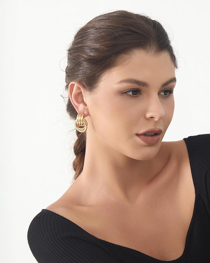 Knot Link Circle Geometric Drop Dangle Earrings, Circle Geometric Drop Dangle Earrings Studs, Women's Jewelry
