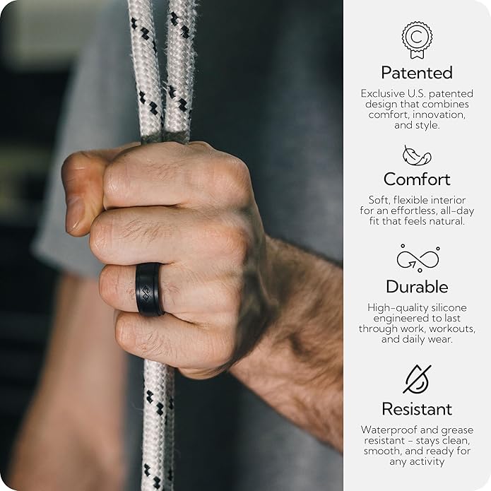 Rinfit Silicone Rings for Men 9mm Wide, 2mm Thick - Mens Rubber Wedding Bands - Infinity Ring with 2 Layers - Patented Design