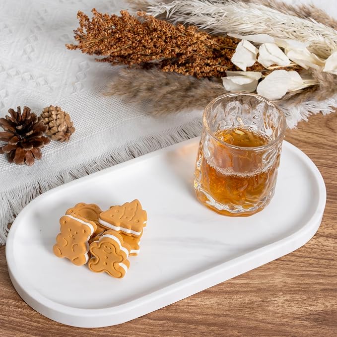 White Marble Oval Tray for Bathroom Countertop, Stone Perfume Organizer Tray - Image 7