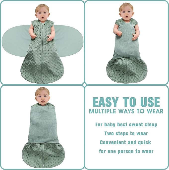 Fleece Newborn Sleep Sack Baby Swaddle,3-Way Adjustable Wearable Blanket,2 Pack Fleece Swaddling Sleeping Bag TOG 2.0， (Blue&Green, 3-6 Months)
