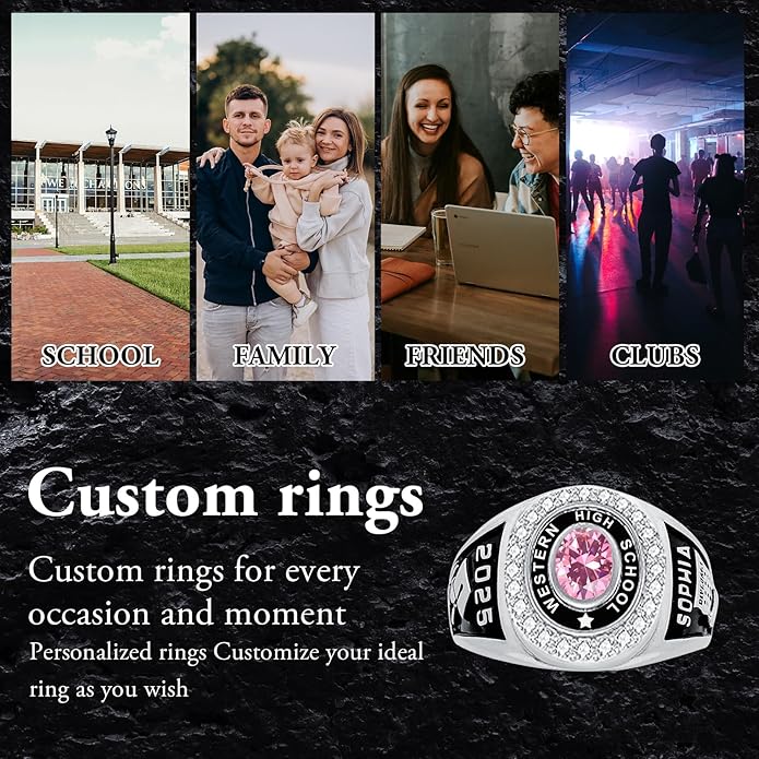 Custom Class Rings Personalized Birthstone Rings High School College Ring 925 Sterling Silver Engraved 2025 Graduation Jewelry Gifts for Women Size 4-15