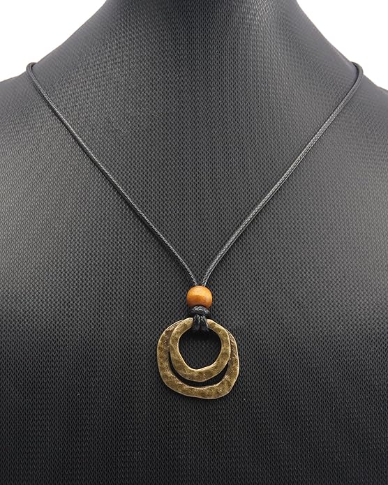 GelConnie Boho Necklaces for Women Vintage Silver Circles Long Pendant Necklace Cowgirl Sweater Necklace Adjustable Leather Choker Necklace for Women