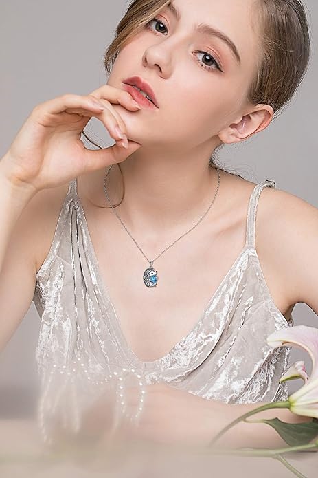 FLYOW 925 Sterling Silver Cute Animal Heart CZ Hedgehog Pendant Necklace and Stud Earrings Bracelet Set for Women Birthday Jewelry