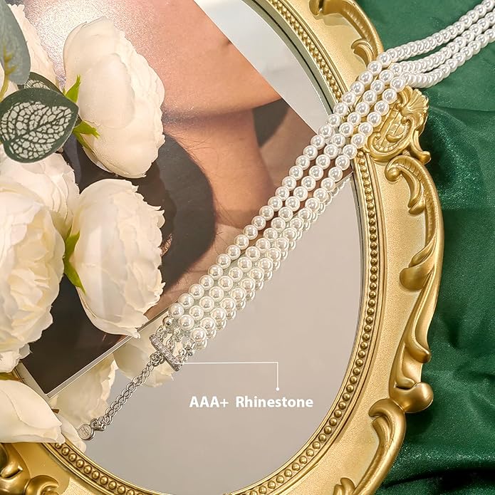 Zeffy Pearl Necklace 4MM/6MM/8MM Dainty Round Imitation Pearl Choker Necklace Wedding Pearl Necklace Delicate Jewelry for Women Simple Bridesmaid Jewelry Gifts