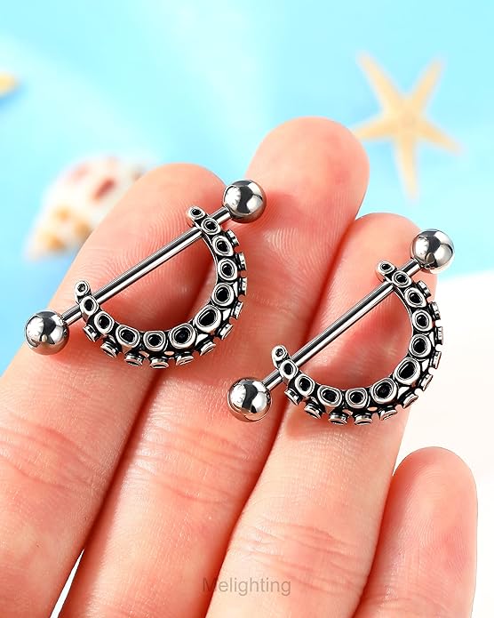 Melighting Nipple Rings 14G, Octopus Nipple Piercing Jewelry for Women Stainless Steel 316L, Nipple Barbell, Nipple Jewelry Body Piercing Jewelry