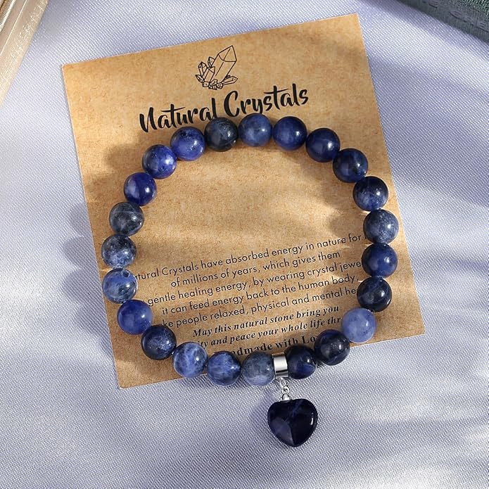 MAIBAOTA Healing Crystal Bracelet for Women, 8 mm Natural Gemstone Beaded Bracelet, Love Heart Bracelet Jewelry Gifts for Birthday Mothers Day Valentine's Day Anniversary