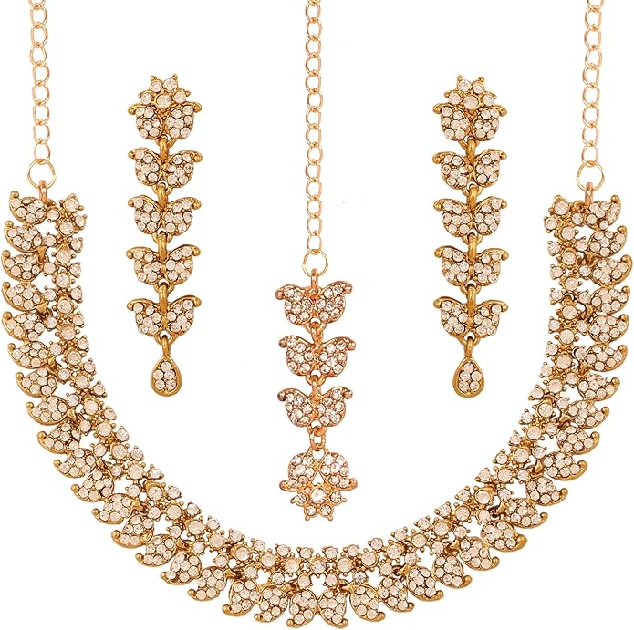 Touchstone Indian wedding jewelry set gold traditional necklaces for women statement rhinestone sets hollywood glamour style crystal stone bridal costume golden necklace
