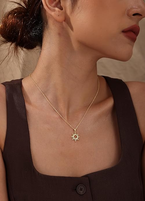 CHESKY Layered Necklaces for Women Trendy, Dainty 14k Gold Plated Pendant Necklace Layering Necklace for Women Non Tarnish Hypoallergenic Sun Gold Necklace Stack Gold Jewelry for Women Gifts