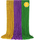 24 PCS Mardi Gras Beads Necklaces, Gold Green Purple Metallic Bead Necklaces 33” Mardi Gras Beads Necklaces Accessories Bulk Party Beads Necklaces for Mardi Gras Party, Throw Beads Party Favors