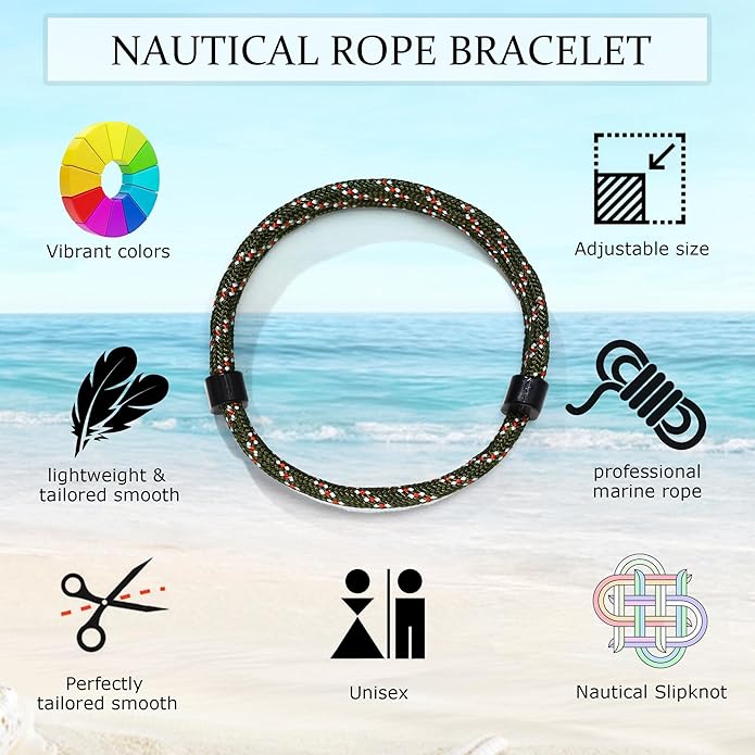 TempBeau Nautical Braided Rope Bracelets Set - 6 Pcs Adjustable Braided Cord Bracelet, Handmade Navy Marine String Bracelet with Metal Knot, Men Women Braided Bracelets Gifts