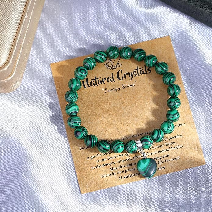 MAIBAOTA Healing Crystal Bracelet for Women, 8 mm Natural Gemstone Beaded Bracelet, Love Heart Bracelet Jewelry Gifts for Birthday Mothers Day Valentine's Day Anniversary