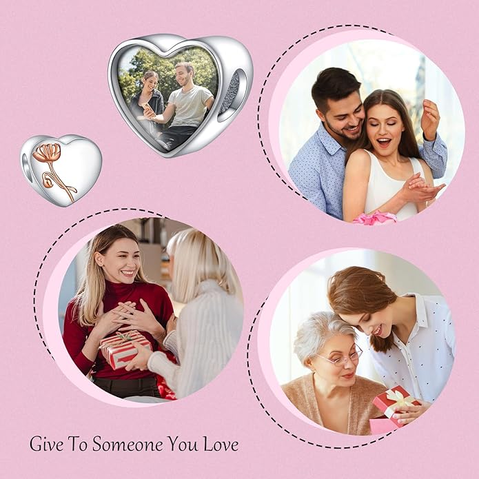 Annmors Personalized Photo Charms For Bracelets/Necklace 925 Sterling Silver Love Heart Shaped Engraved Customize Picture Gift for Birthday Mother's Day,Bead Charms Jewelry for Women