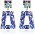 Rhinestone Rectangle Statement Earrings Colorful Crystal Geometric Drop Dangle Earrings for Women Prom Party