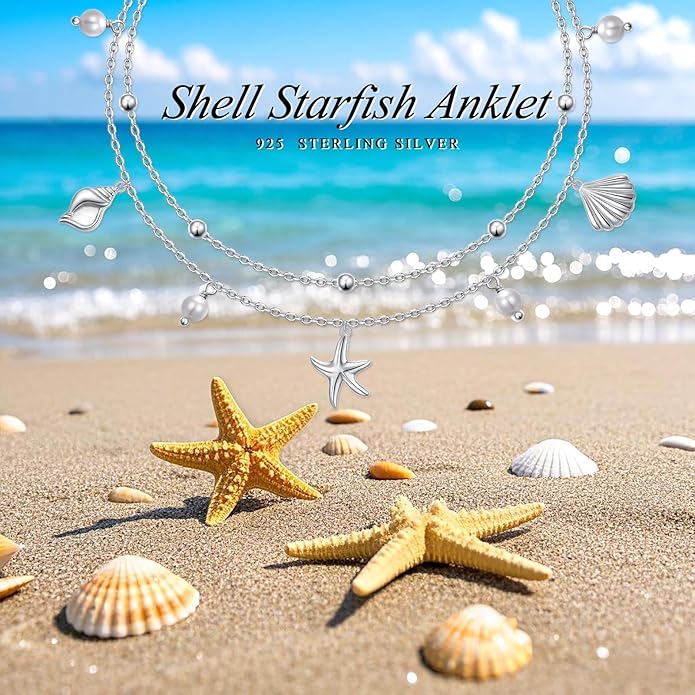 S925 Sterling Silver Ankle Bracelets Anchor/infinity/Starfish Anklet for Women Blue Opal Moonstone Anklet Foot Chain Beach Anklets Jewelry