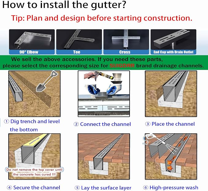 304 Stainless Steel Trench Drain Kit, Narrow Channel Drain - Image 7