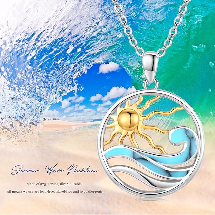 Midir&Etain Ocean Necklace 925 Sterling Silver Blue Opal Necklace Starfish/Flip Flop/Shark Pendant Beach Ocean Jewelry for Women