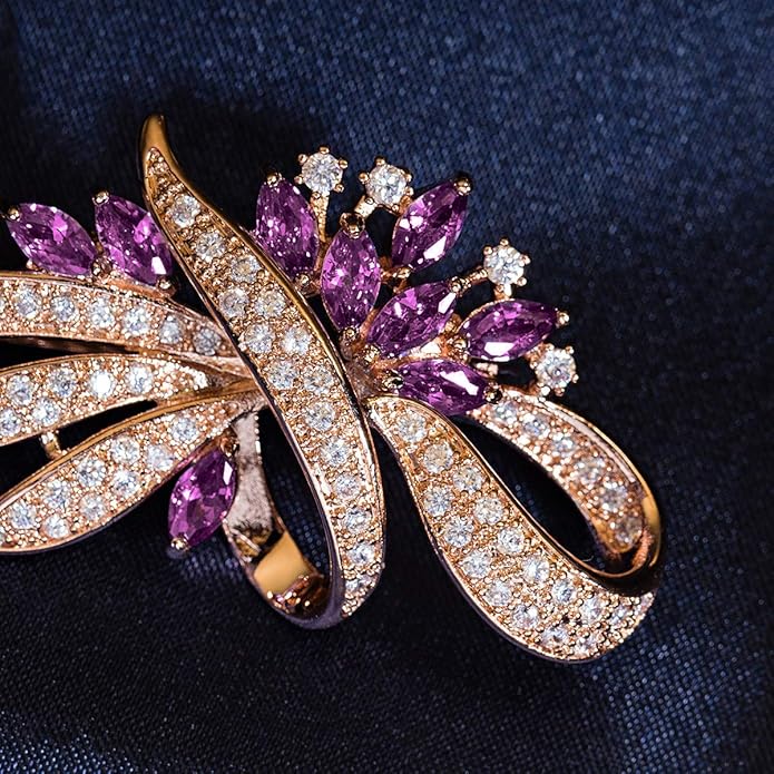 Created Crystal Brooch Fancy Vintage Style Flower Brooch Pin for Women, girls, ladies with Blue/Purple Created Crystal | Vintage Fashion | Brooches and Pins for Women | Ladies Jewelry