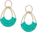 Raffia Hoop Earrings for Women Fun Boho Summer Beach Earrings Lightweight Handmade Straw Wicker Rattan Dangle Earrings Statement Geometric Round Drop Earrings