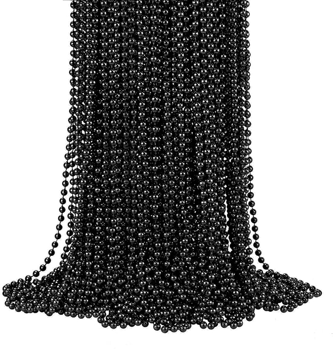YAXINRUI 72 PCS Black Bead Necklaces, Black Mardi Gras Beads, Halloween Beads Necklaces, New Year Eve Necklace, 33 Inch Black Beaded Necklace for Mardi Gras Christmas Halloween Festive Events