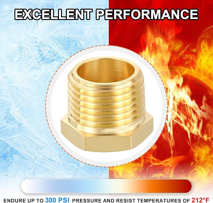 5 Pack Male to FeMale Adapters, 1/2" MNPT x 1/4" FNPT Threaded Brass Hex - Image 7