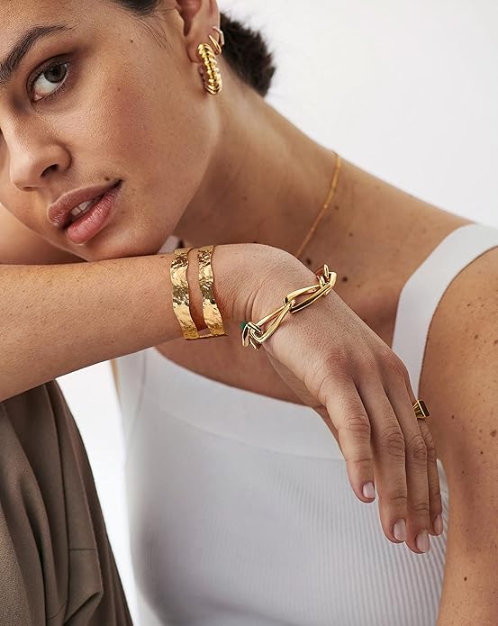 PERNNLA PEARL Dainty Gold Bar Bracelet for Women Simple Delicate Thin Cuff Bangle Hook Bracelet 18K Gold Plated Handmade Minimalist Jewelry