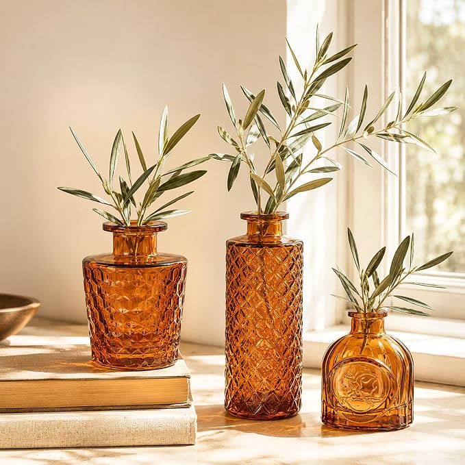 UPBUD Amber Glass Bud Vases Set of 5, Vintage Vase - Image 6