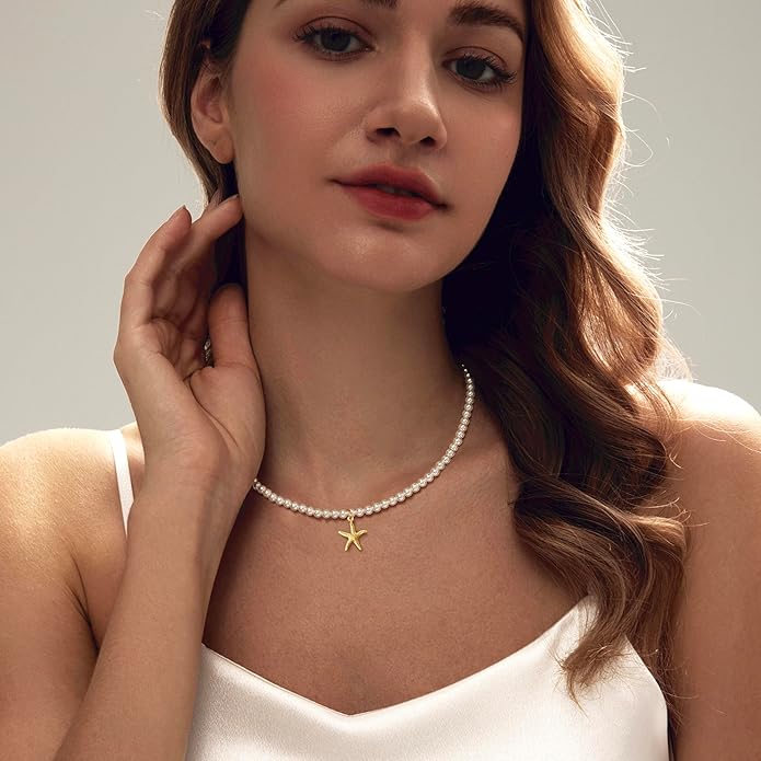 Zeffy Pearl Necklace 4MM/6MM/8MM Dainty Round Imitation Pearl Choker Necklace Wedding Pearl Necklace Delicate Jewelry for Women Simple Bridesmaid Jewelry Gifts