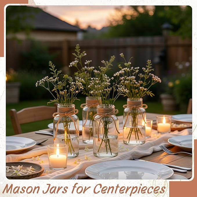 6 Pack Mason Jar Vases for Centerpieces, Wide Mouth Mason Jars - Image 4