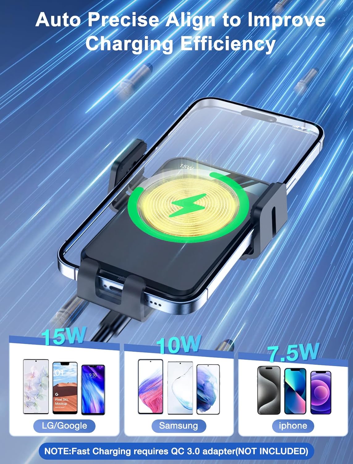 Wireless Car Charger, MOKPR Auto-Clamping Car Mount 15W/10W/7.5W Fast Charging Air Vent Car Phone Mount Compatible with iPhone 15/14/13/13 Pro/12 Pro Max/12 pro/12/11/10 Series, Samsung Galaxy Series