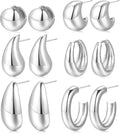 12 Pairs Chunky Gold Hoop Earrings for Women Trendy, Gold Plated Lightweight Hypoallergenic Stack, Thick Open Twisted Huggie Hoops Earring Set