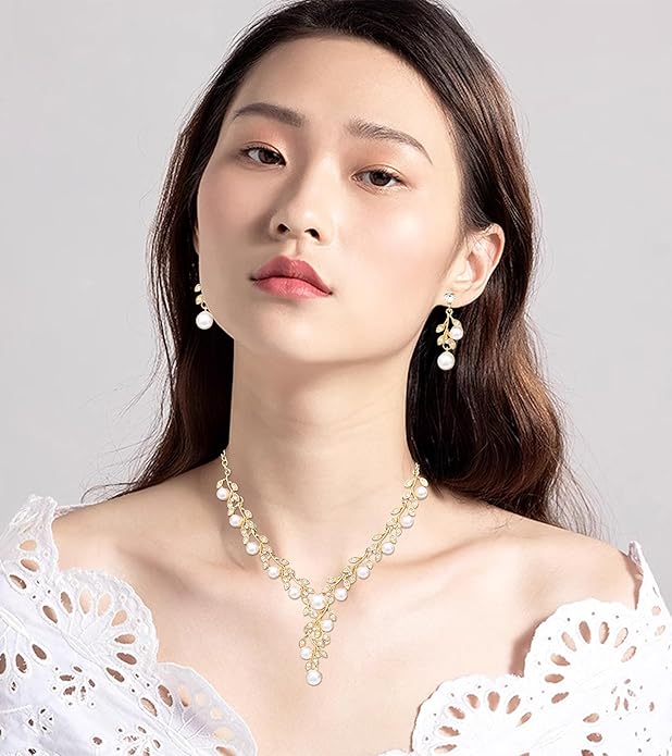 CSY Elegant Bridal Necklace Earrings Bracelets Leaves Shape Wedding Prom Dress Accessories Rhinestones Jewelry Sets for Bride Bridesmaid