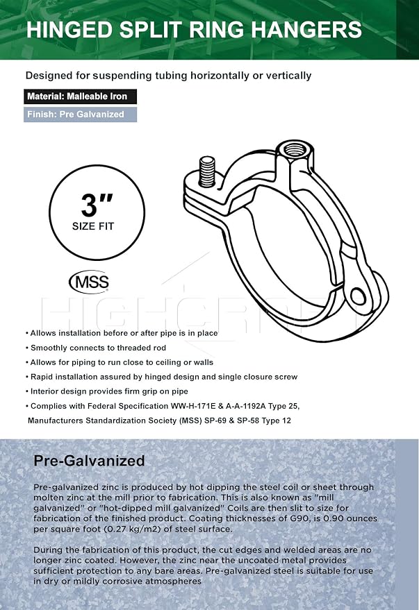HIGHCRAFT HINGG-03-5 Industrial Decor Hinged Split Ring Pipe Hanger 3 in. - Image 5