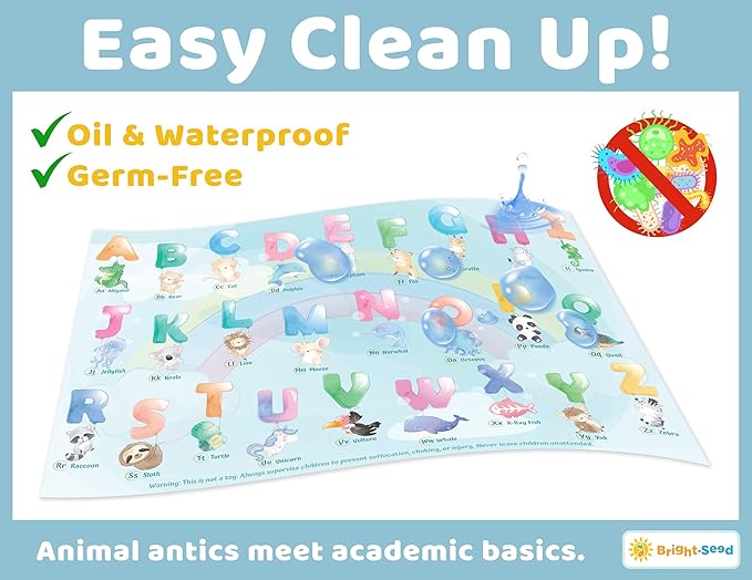 Disposable Placemats for Baby, Toddlers and Kids, 40 Disposable Baby Placemats for Restaurant, Dining Table & Travel, Learning Placemats for Kids, Toddler Travel Essential, Animals ABC & Numbers