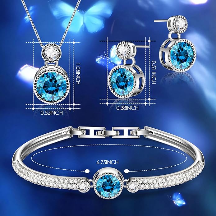 Ocean’s Promise Women Pendant Necklace Bracelet and Earring Jewelry Set 18K White Gold Plated with Crystal Gift for Women