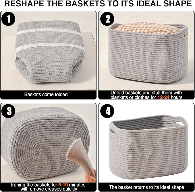 ICERZCZ Storage Baskets for Organizing Shelves, Woven Cotton Rope Bins for Baby - Image 7