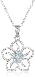 Amazon Collection Genuine or Created Gemstone Birthstone Flower Pendant Necklace with Chain in Sterling Silver, 18"
