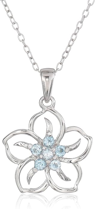 Amazon Collection Genuine or Created Gemstone Birthstone Flower Pendant Necklace with Chain in Sterling Silver, 18"