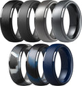 ThunderFit Silicone Rings for Men - 7 Rings / 4 Rings / 1 Ring Step Edge Rubber Wedding Bands 10mm Wide - 2.5mm Thick