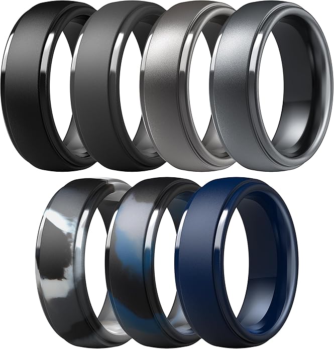ThunderFit Silicone Rings for Men - 7 Rings / 4 Rings / 1 Ring Step Edge Rubber Wedding Bands 10mm Wide - 2.5mm Thick