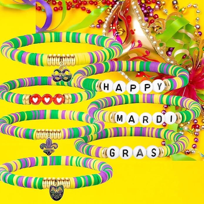 Friendship Beaded Bracelets for Women, Stackable Colorful Surfer Boho Clay Bead Stretch Bracelets